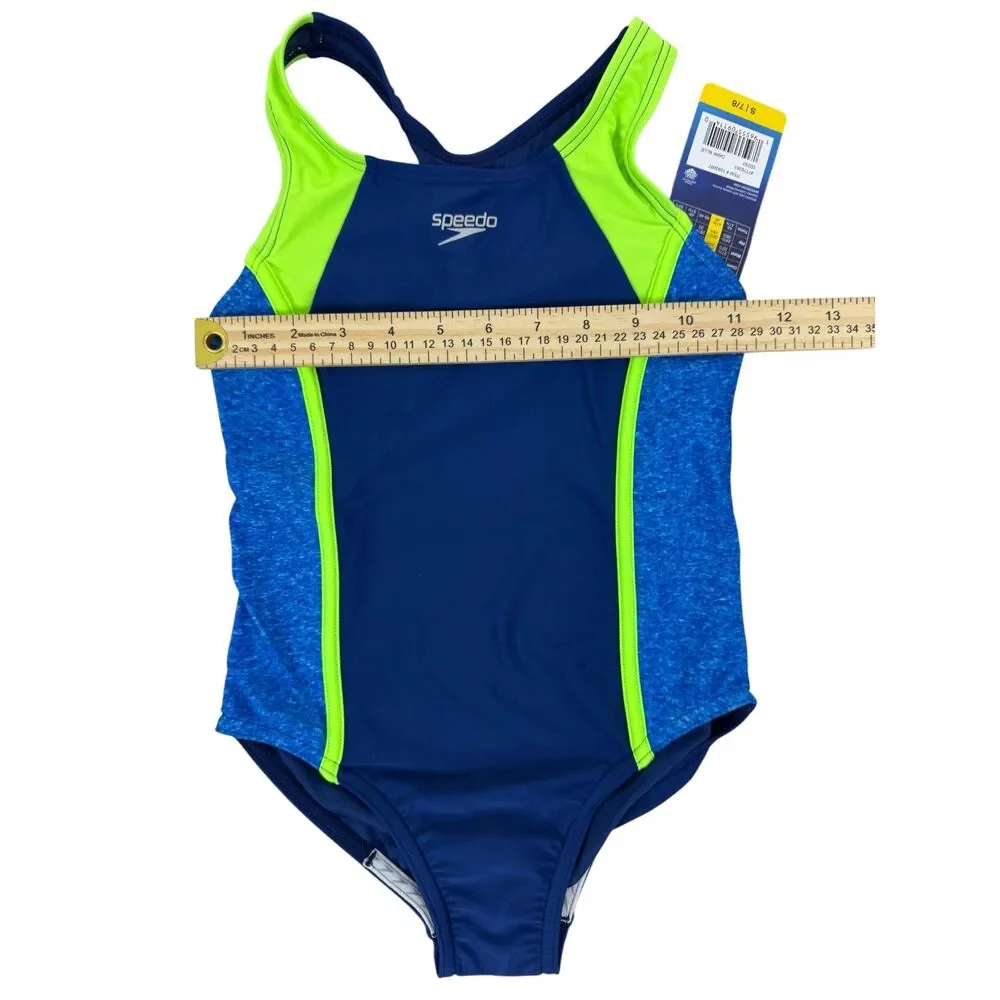 NWT Speedo Girls Small Blue Green Athletic Performance One Piece Swimsuit